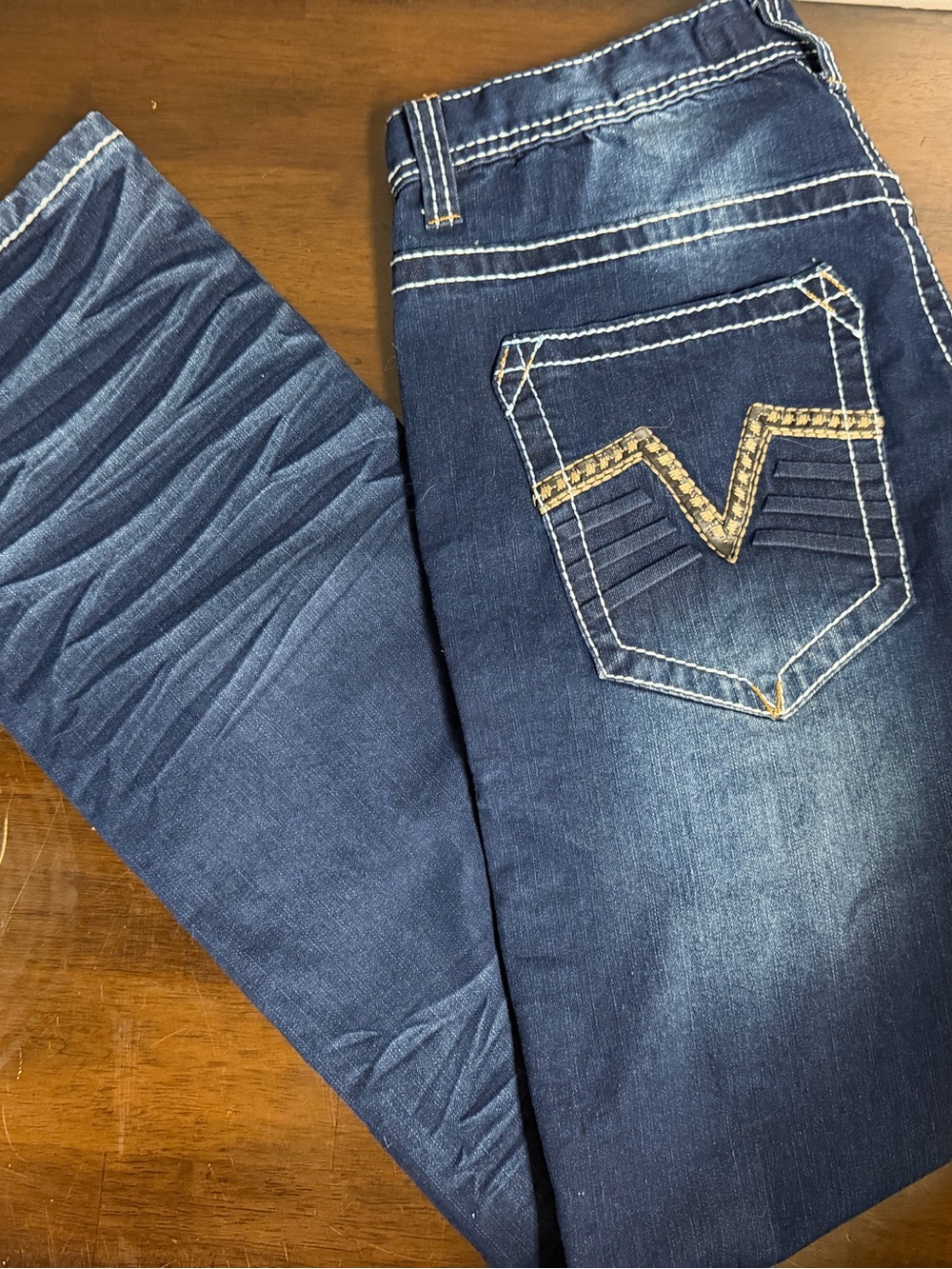 Slim Fit Men's Jeans in Dark Blue with Contrast Stitching